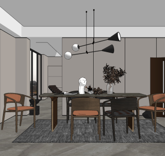 现代极简餐厅,su草图模型下载