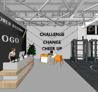 现代健身房,前台,接待台su草图模型下载