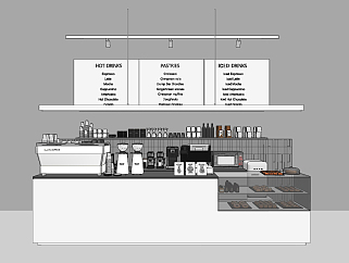现代咖啡吧台,水吧台,收银台,面包,咖啡机 (1)su草图模型下载