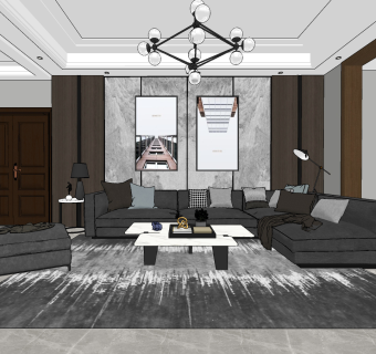 现代客餐厅,su草图模型下载