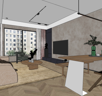 现代客厅su草图模型下载