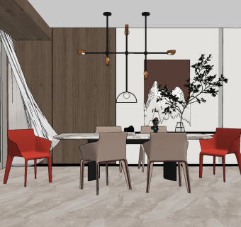 现代轻奢餐厅su草图模型下载