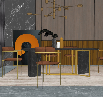 现代轻奢餐桌椅,餐桌椅组合,su草图模型下载