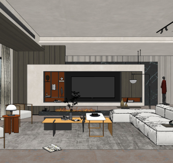 现代轻奢客厅su草图模型下载