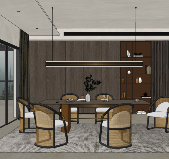 现代轻奢餐厅su草图模型下载