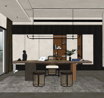 现代轻奢书房su草图模型下载