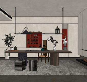 新中式茶室su草图模型下载