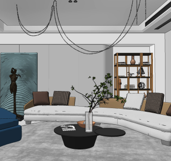 现代客厅su草图模型下载