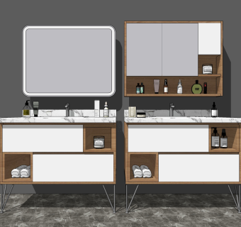 北欧卫浴柜, 浴室柜 (1)su草图模型下载
