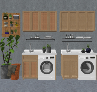 侘寂风洗衣机浴柜组合,su草图模型下载