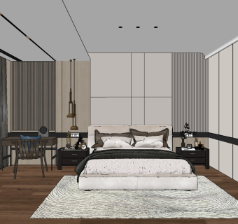 现代卧室su草图模型下载