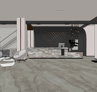 现代高级灰大厅前台,接待台,su草图模型下载