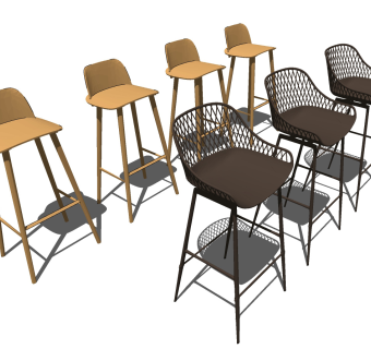 北欧现代铁艺吧椅吧凳su草图模型下载