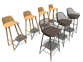北欧现代铁艺吧椅吧凳su草图模型下载