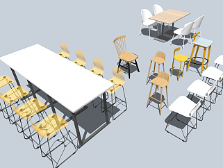 现代员工餐厅食堂餐桌<em>椅</em>吧椅吧凳su草图模型下载