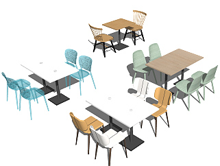 现代北欧员工餐厅<em>食堂餐桌</em>椅su草图模型下载