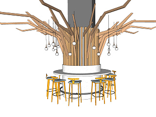 13，树干树枝造型<em>柱子</em>，吧椅，吧凳su草图模型下载
