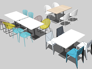 现代<em>员工</em>食堂餐厅餐桌椅餐椅，su草图模型下载