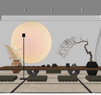 新中式茶室,su草图模型下载