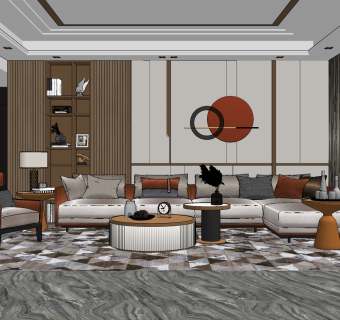 现代轻奢客厅su草图模型下载