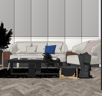 现代沙发茶几组合su草图模型下载