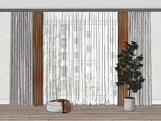 现代窗帘,窗帘垂帘(2)su草图模型下载