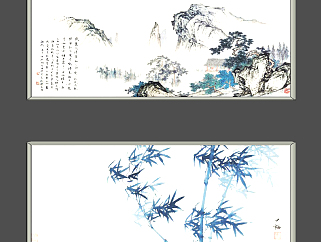 中式风景画su草图模型下载