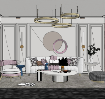 北欧客厅su草图模型下载