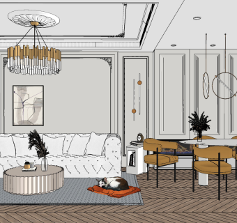 法式客餐厅su草图模型下载