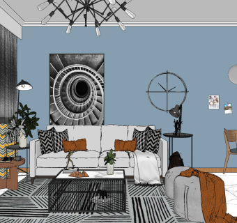 北欧客餐厅su草图模型下载