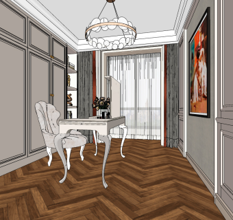 法式新古典美式书房su草图模型下载