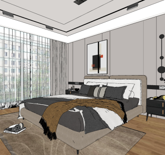 现代卧室,su草图模型下载
