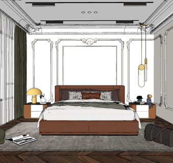 欧式法式卧室su草图模型下载