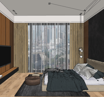 现代主卧室su草图模型下载