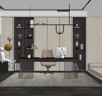 现代书房su草图模型下载