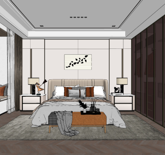 现代卧室,su草图模型下载