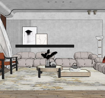 现代诧寂客厅su草图模型下载