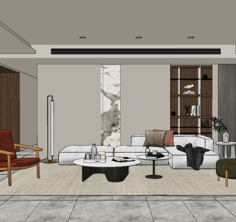 现代客厅su草图模型下载