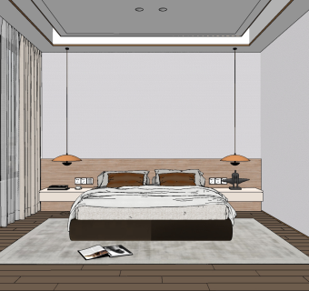 现代简约卧室,su草图模型下载