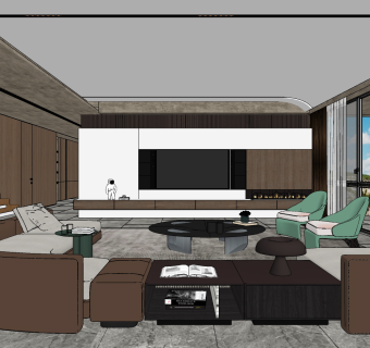 米洛提 Minotti 现代高级灰客厅su草图模型下载