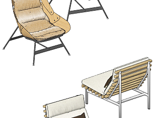现代户外躺椅单人椅su草图模型下载