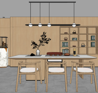 新中式茶室,su草图模型下载