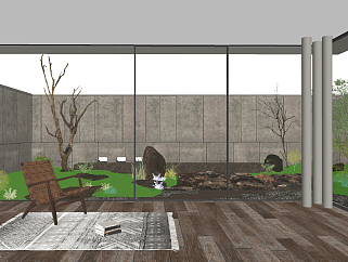 新中式庭院,单人休闲椅,<em>户外景观小品</em> su草图模型下载