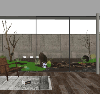 新中式庭院,单人休闲椅,户外景观小品 su草图模型下载