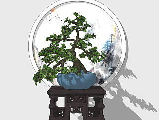 新中式植物盆栽,盆景,绿植花架<em>摆台</em>(1)su草图模型下载