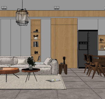 日式客餐厅su草图模型下载