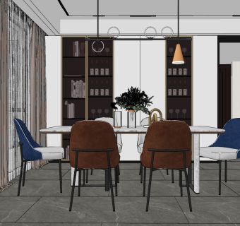 现代轻奢风格餐厅su草图模型下载