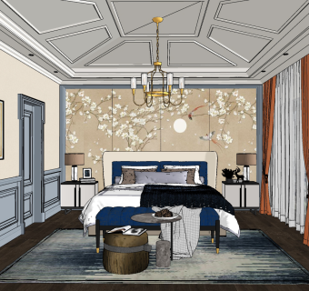 美式卧室,su草图模型下载