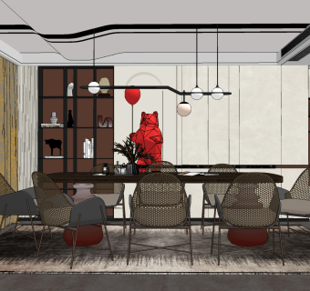 现代轻奢餐厅su草图模型下载