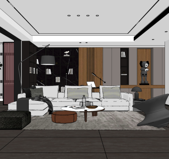 现代酷黑客厅su草图模型下载